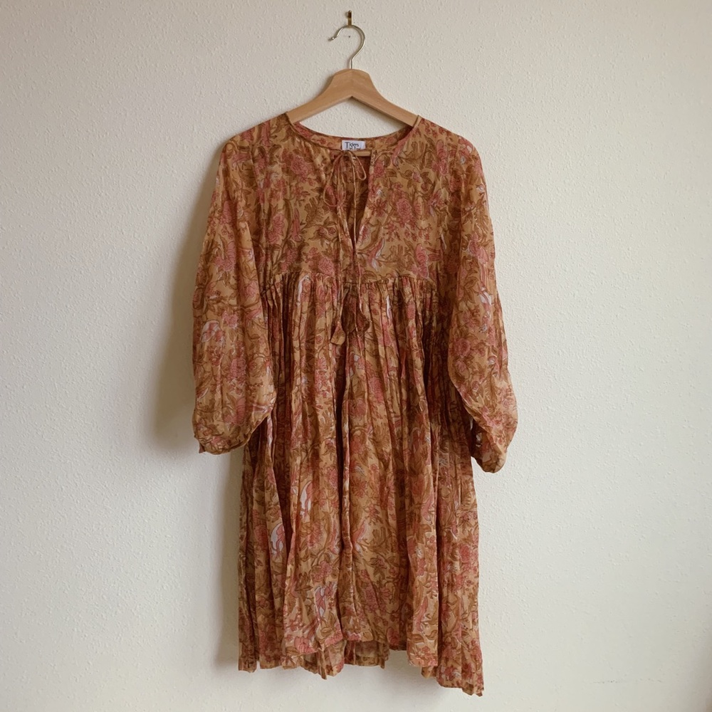 Tigers in Paris - Boho Floral Screen-Printed Mini Dress - NEW